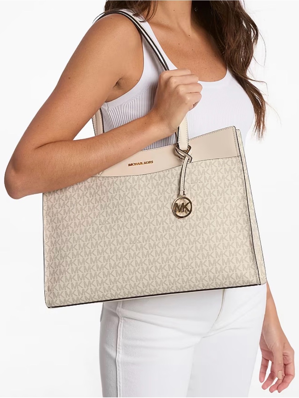 Michael Kors Cream and Ivory Logo Tote - Picture 3 of 5